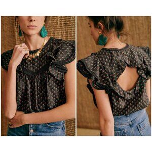 💕SEZANE💕 Florencina Blouse ~ Black / Mini Flowers 38 EU